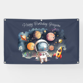 Weltraum Planets Blue Happy Birthday Banner