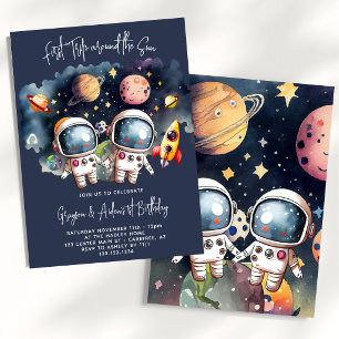 Weltraum Planets Twin Boys 1. Geburtstag Einladung