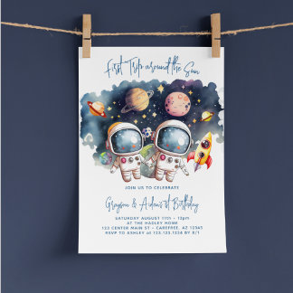 Weltraum Planets Twin Boys 1. Geburtstag Einladung