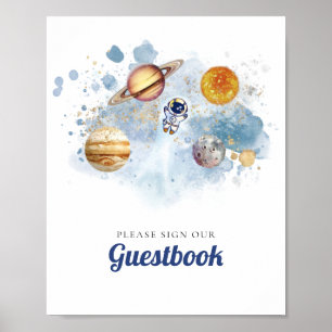 Weltraum-Rakete Erstes Geburtstags-Gästebuch Poster