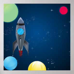 Weltraum-Raketen-Geburtstags-/Party-Foto-Hintergru Poster