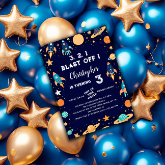 Weltraum-Raketen Planeten Navy Blue Geburtstag Einladung