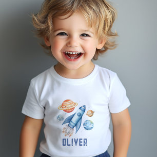 Weltraum-Raketen-Schiff-Junge Geburtstagsfeier Baby T-shirt