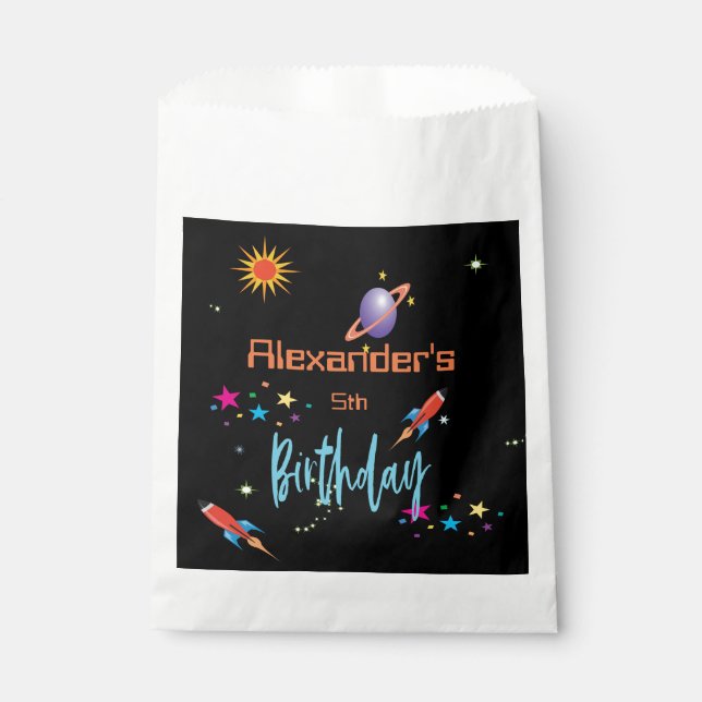 Weltraum-Raketenboote Persönliches Alter Geburtsta Geschenktütchen (Vorderseite)