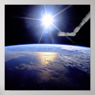 Weltraum-Shuttle-Roboterarm Erdumlaufbahn Sonnenau Poster