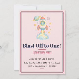 Weltraum-Start zum 1. Geburtstag Blush-Einladung Einladung
