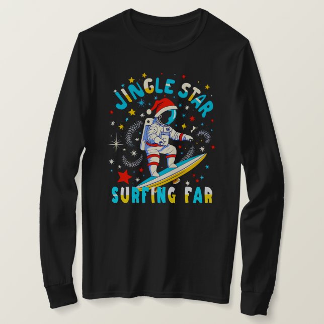 Weltraum-Surfen mit dem Weihnachtsmann Kosmisches  T-Shirt (Design vorne)