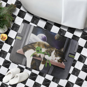Weltraum-Tabby-Katze grüner Alien-Plüsch Sci-Fi Badematte