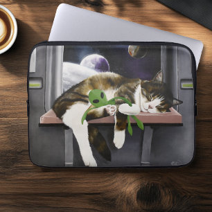 Weltraum-Tabby-Katze grüner Alien-Plüsch Sci-Fi Laptopschutzhülle