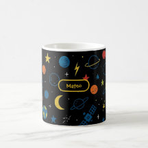 Weltraum-Tasse mit Raketenschiff und Planeten für