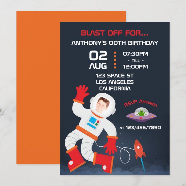 Weltraum Thema Geburtstagsparty Foto einladen Einladung (Vorne/Hinten)