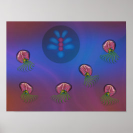 Weltraum-Tintenfische und menschliche Form Poster