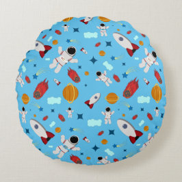 Weltraum- und Astronautenmuster des Kindes Rundes Kissen