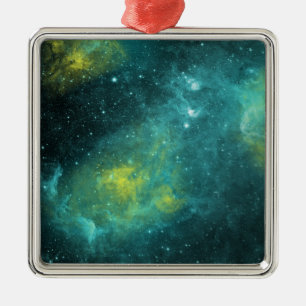 Weltraum Universum Grün Gelb Wasserfarbe Stern Neb Ornament Aus Metall