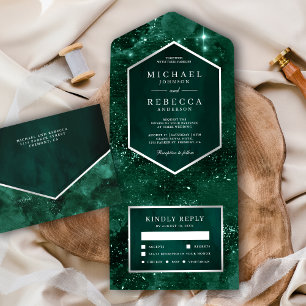 Weltraum Universum Smaragdgrüne Galaxie Hochzeit All In One Einladung