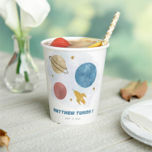 Weltraum Wasserfarbe Planet Junge 1. Geburtstag Pappbecher