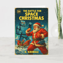 Weltraum-Weihnachten Santa vs. Roboter Vintage-Sci