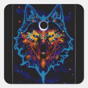 Weltraum-Wolf-Aufkleber Quadratischer Aufkleber