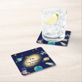 Weltraum zum Geburtstag - Astronaut, Rakete und Ga Rechteckiger Pappuntersetzer