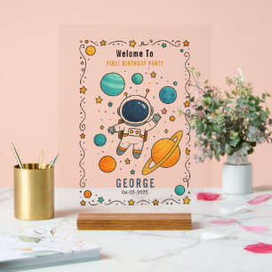 Weltraumabenteuer 1. Geburtstag Outer Space Acrylschild