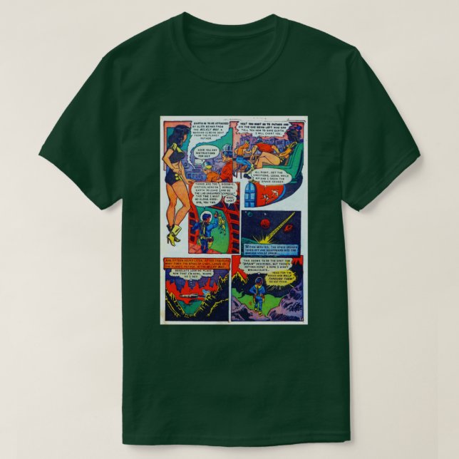 Weltraumabenteuer Comic-Büchenszene Retro-Ästhetik T-Shirt (Design vorne)