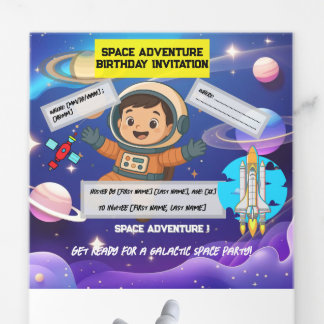Weltraumabenteuer Einladung zum Geburtstag - Flach