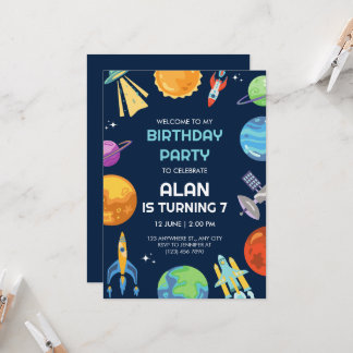 Weltraumabenteuer Geburtstagsparty Einladung