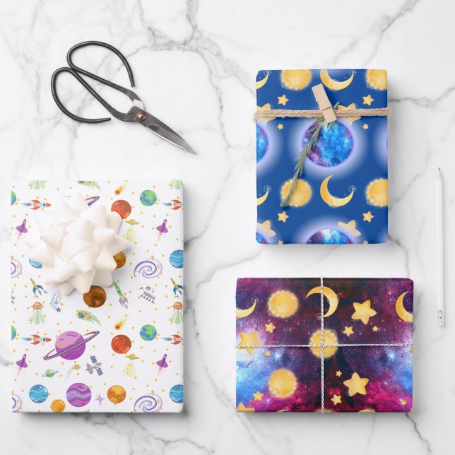 Weltraumabenteuer Geschenkpapier Set (Vorderseite)