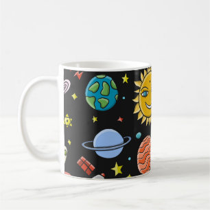 Weltraumabenteuer: Planeten, Raketenmuster. Kaffeetasse