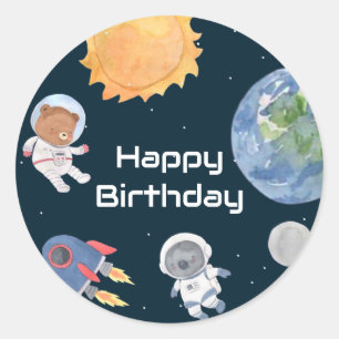 Weltraumabenteuer: Planeten und Tiere Astronauten Runder Aufkleber