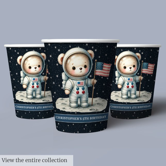 Weltraumabenteuer Teddy Bear Astronaut Baby Boy Cu Pappbecher (Space Adventure Teddy Bear Astronaut Baby Boy Cups)