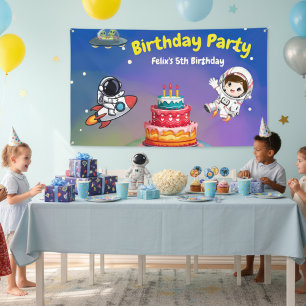 Weltraumabenteuer zum Geburtstag einladen Banner