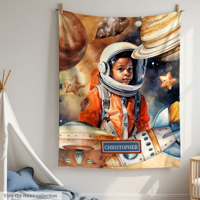 Weltraumabenteuerlankke für Boys Watercolor Style Fleecedecke (Space Adventure Blanket for Boys Watercolor Style)