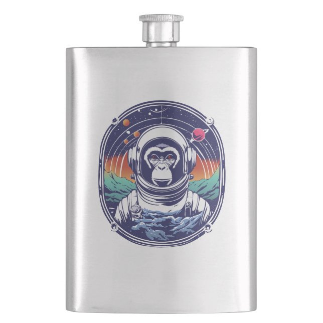 Weltraumaffe Astronaut Flachmann (Vorderseite)
