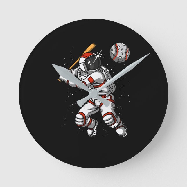 Weltraumamonaut Baseball Spieler Kosmischer Planet Runde Wanduhr (Vorderseite)