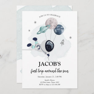 Weltraumamonaut Orange Junge erster Geburtstag in Einladung