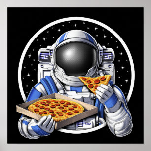 Weltraumamonent isst Pizza Poster