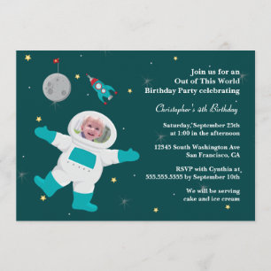 Weltraumastronaut Foto Geburtstagsfeier Einladung