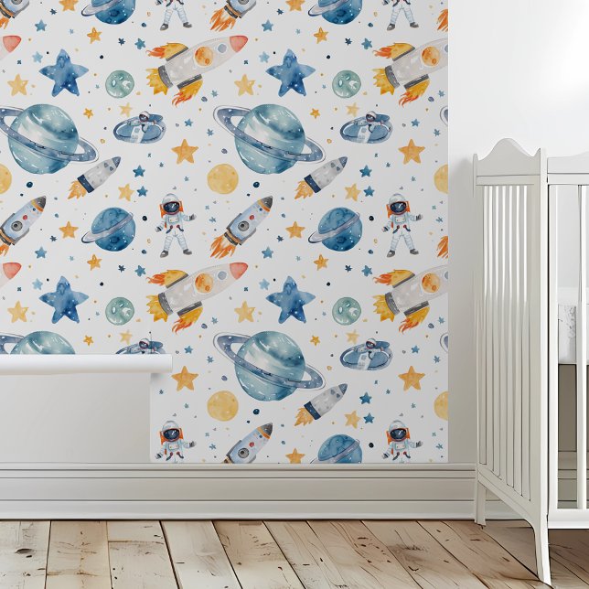 Weltraumbahnhöfe Raketen Planeten Wasserfarben Tapete (Von Creator hochgeladen)