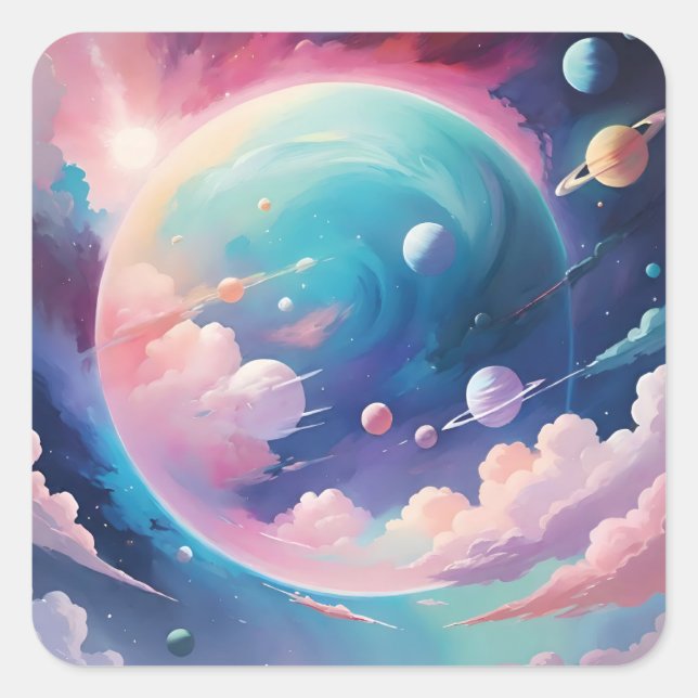 Weltraumbezogene abstrakte Kunst Quadratischer Aufkleber (Vorderseite)