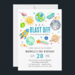 Weltraumblase von Rocket Kid Geburtstagsparty Einladung<br><div class="desc">Moderne Raumfähre Galaxy Moon Rocket Raumschiff Alien Kind abhauen Kinder Einladung Geburtstag</div>
