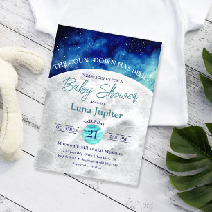 WeltraumCountdown-Baby-Dusche auf dem Mond und den Einladung