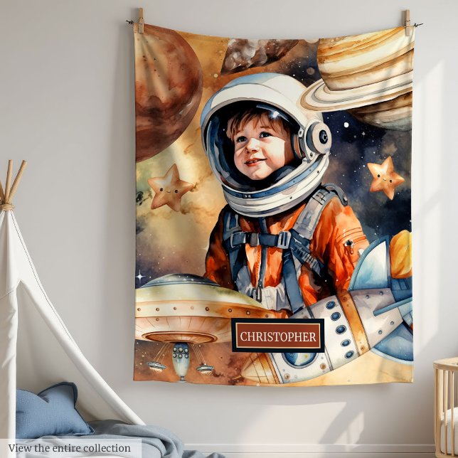 Weltraumdecke mit Namen und Astronautendesign Fleecedecke (Outer Space Blanket with Name and Astronaut Design

)