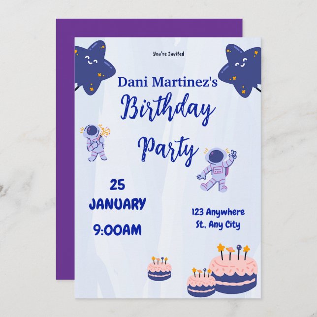 Weltraumdenkmäler Geburtstagsparty Einladung (Vorne/Hinten)
