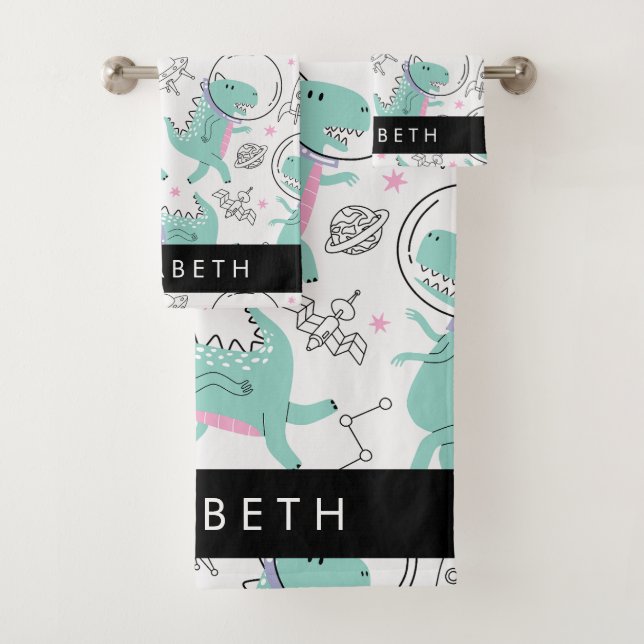 Weltraumdinosaurier, Niedliche Dinosaurier, Sterne Badhandtuch Set (Insitu)