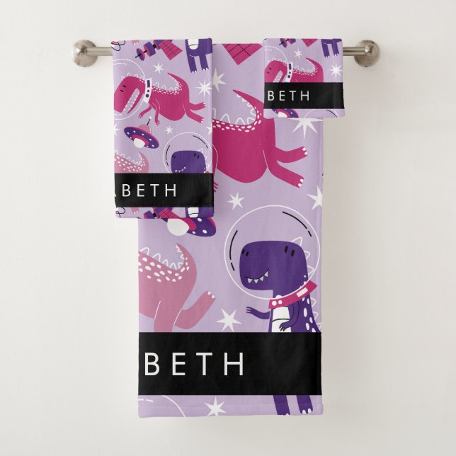 Weltraumdinosaurier, Niedliche Dinosaurier, Sterne Badhandtuch Set (Insitu)