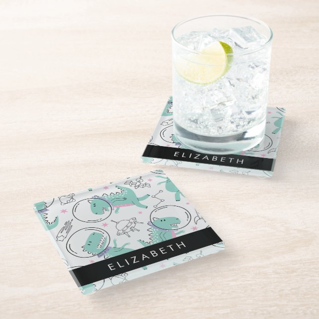 Weltraumdinosaurier, Niedliche Dinosaurier, Sterne Glasuntersetzer (Schrägansicht)