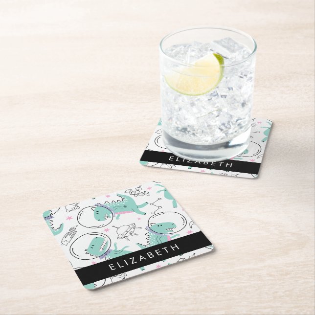 Weltraumdinosaurier, Niedliche Dinosaurier, Sterne Rechteckiger Pappuntersetzer (Vor Ort)