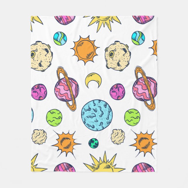 Weltraumdoodles kosmischer Hintergrund Fleecedecke (Vorderseite)