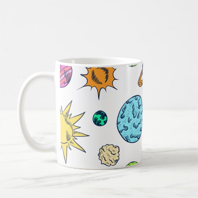 Weltraumdoodles kosmischer Hintergrund Kaffeetasse (Links)